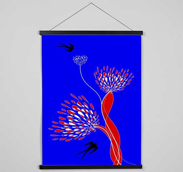 Flower Doves Blue On Red Hanging Poster - Wallart-Direct UK