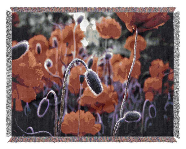 Field Of Red Poppys Woven Blanket