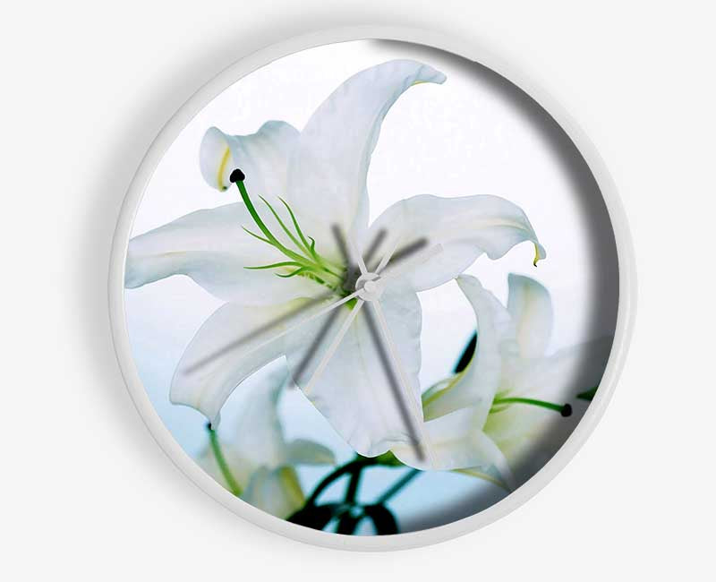 White Flowers In Bloom On Baby Blue Clock - Wallart-Direct UK