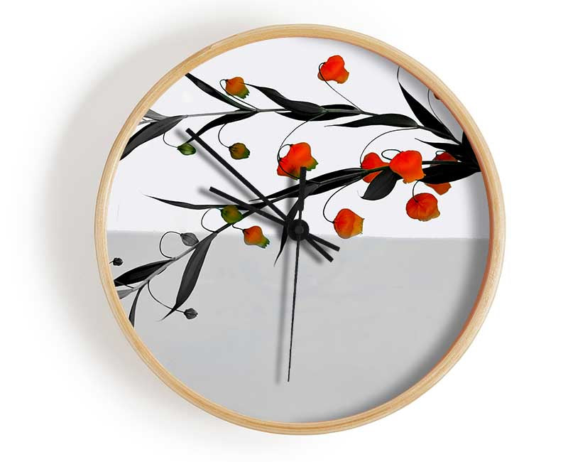 Vase Of Orange Buds B n W Clock - Wallart-Direct UK