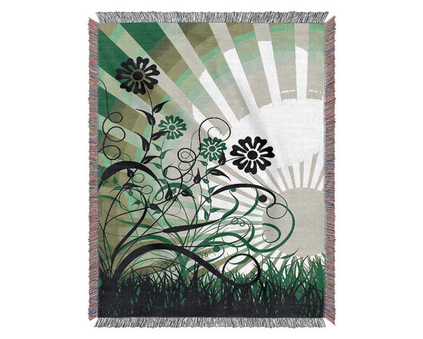 Green Sunrays Woven Blanket