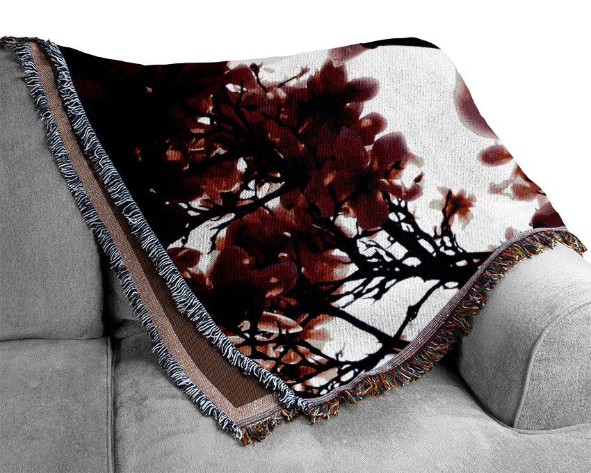 Pink Cherry Blossom In Sunlight Woven Blanket