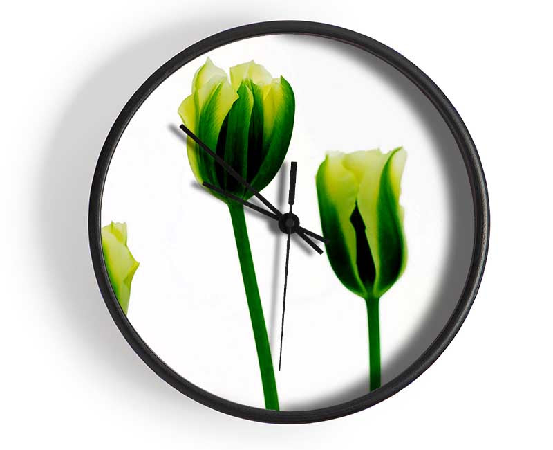 White Green Tulip Parade Clock - Wallart-Direct UK
