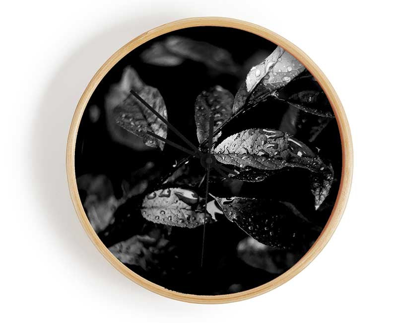 Winter Leaves B n W Clock - Wallart-Direct UK