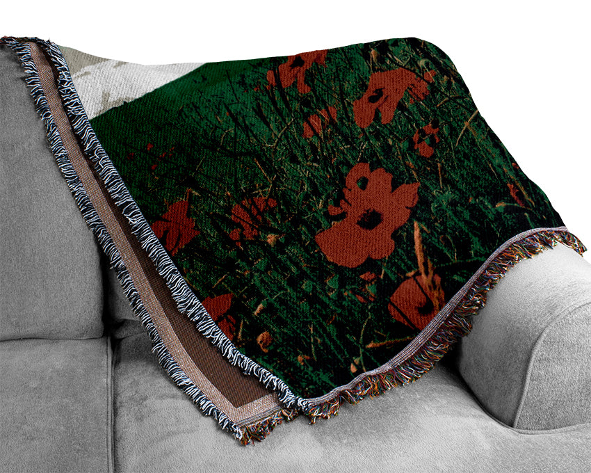 Poppy Fields On A Cloudy Day Woven Blanket