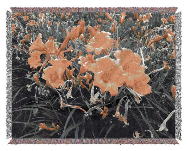 Yellow Trumpet Flowers On B n W Woven Blanket