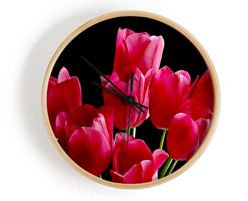 Flower Cerise Tulips Clock - Wallart-Direct UK
