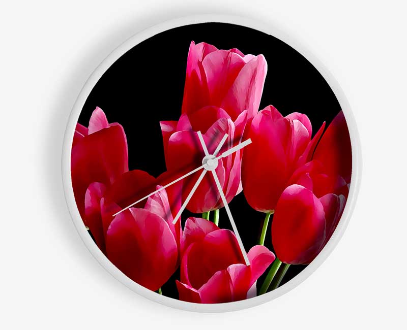 Flower Cerise Tulips Clock - Wallart-Direct UK