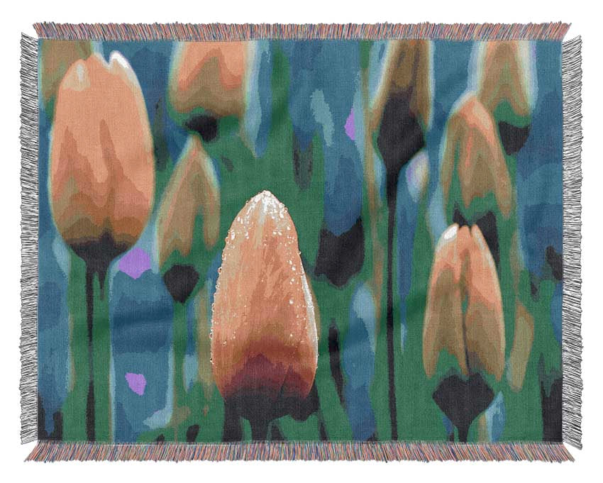 Yellow Tulips In A Blue Field Woven Blanket
