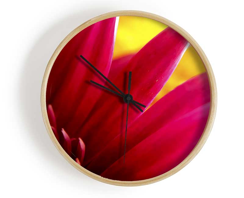Vibrant Pink Petals On Yellow Clock - Wallart-Direct UK