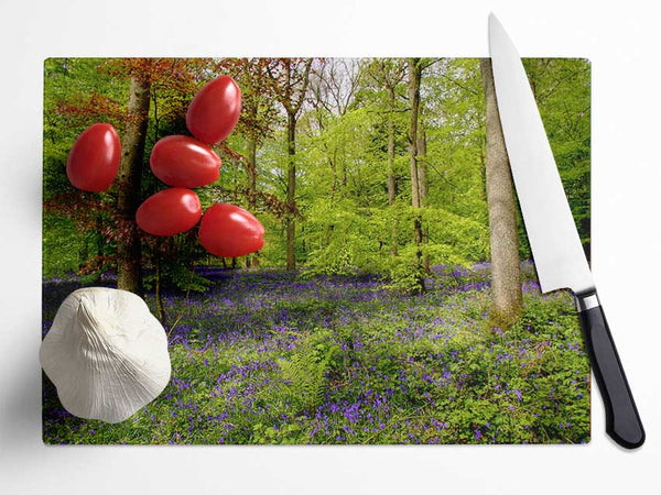 Purple Flowers In The Forest Glass Chopping Board
