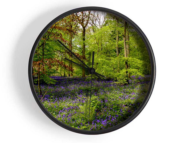 Purple Flowers In The Forest Clock - Wallart-Direct UK