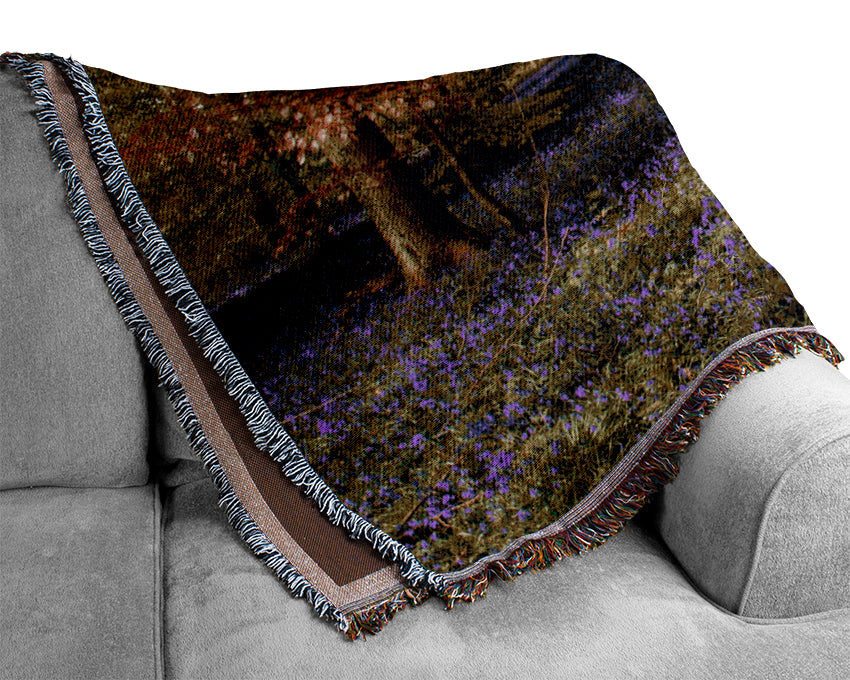 Purple Flowers In The Forest Woven Blanket