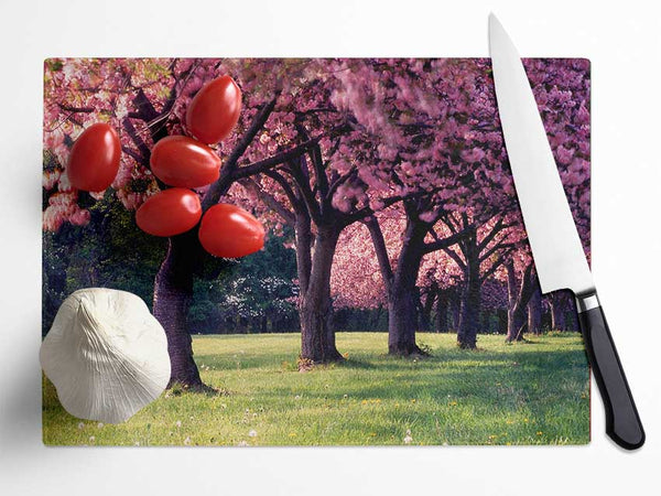 Cherry Blossom Lineup Glass Chopping Board