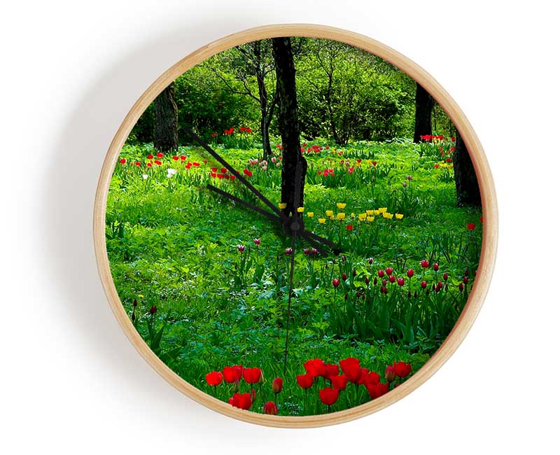 Tulip Woodland Clock - Wallart-Direct UK
