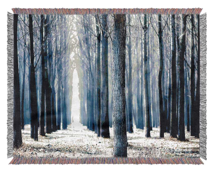 Trees Line-up In Winter Woven Blanket