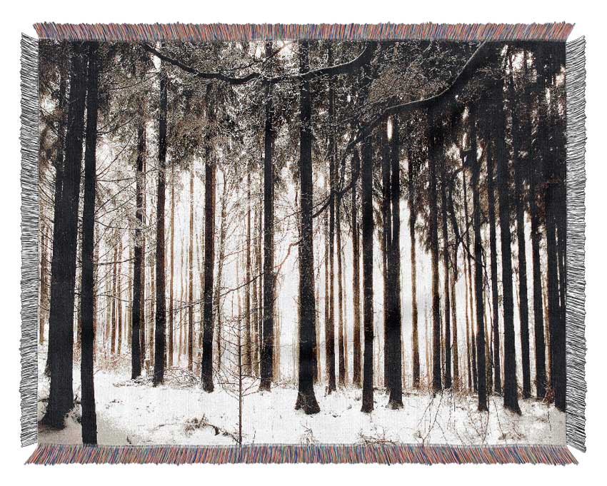 Winter Forest Snow Storm Woven Blanket