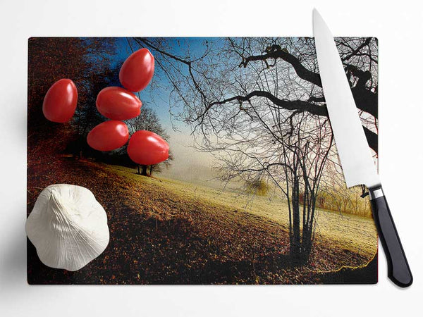 Autumn Foggy Morning Glass Chopping Board