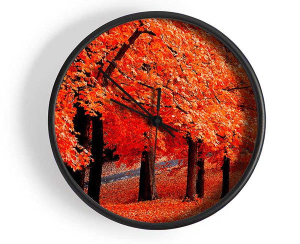Beautiful Autumn Orange Leaves Clock - Wallart-Direct UK