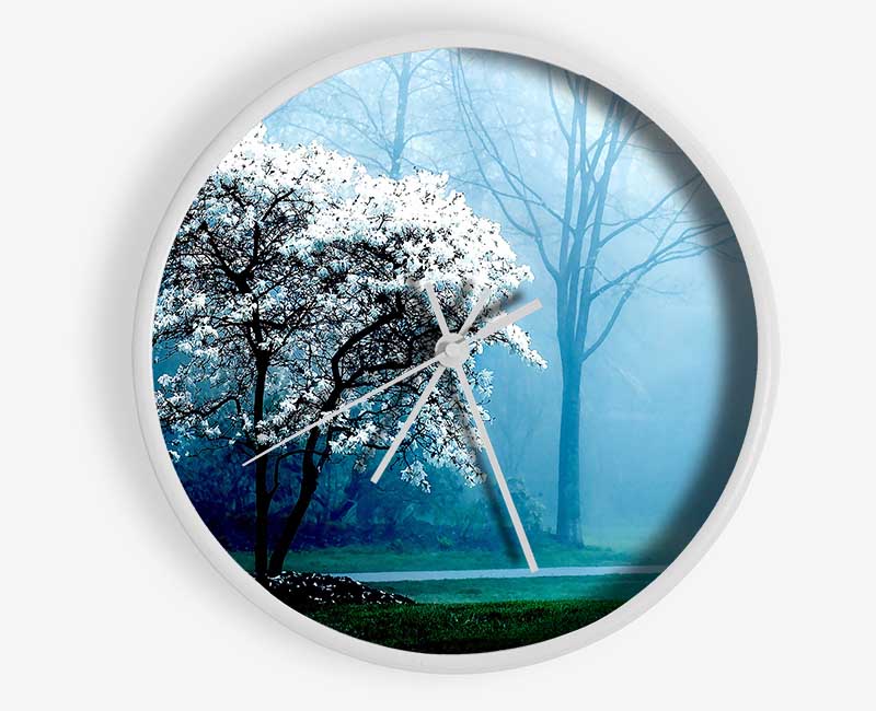 White Magnolia Tree Clock - Wallart-Direct UK