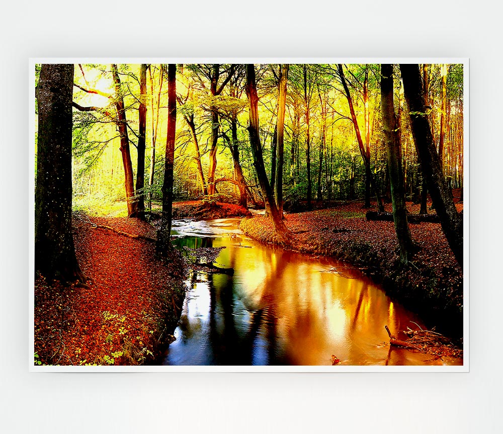 Impressive Autumn Stream Print Poster Wall Art