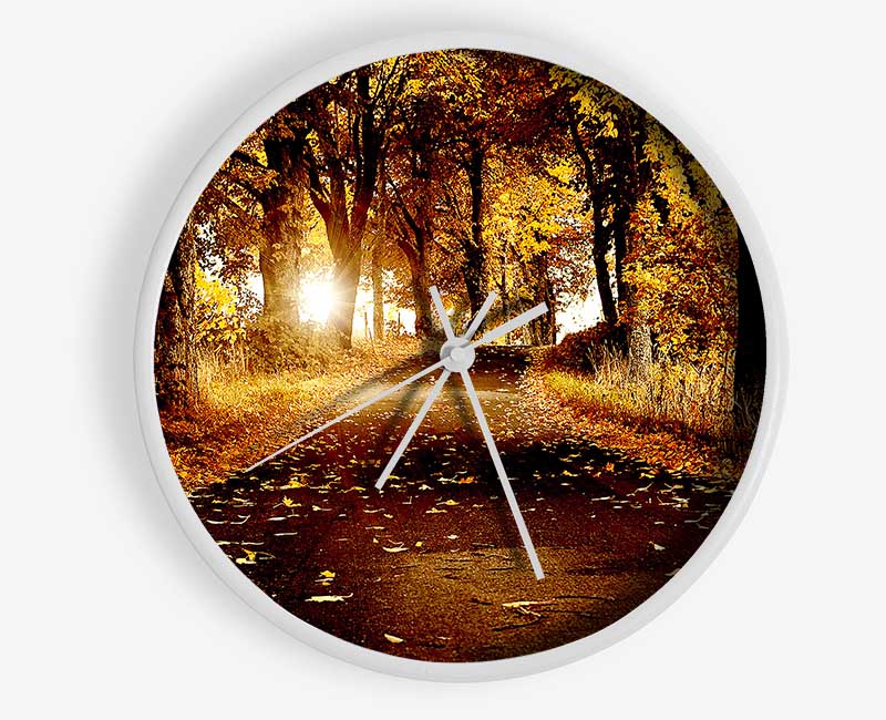 Autumn Golden Leaves Clock - Wallart-Direct UK