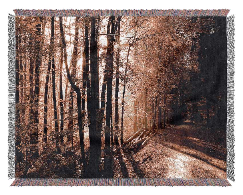 Beautiful Forest Road Autumn Woven Blanket