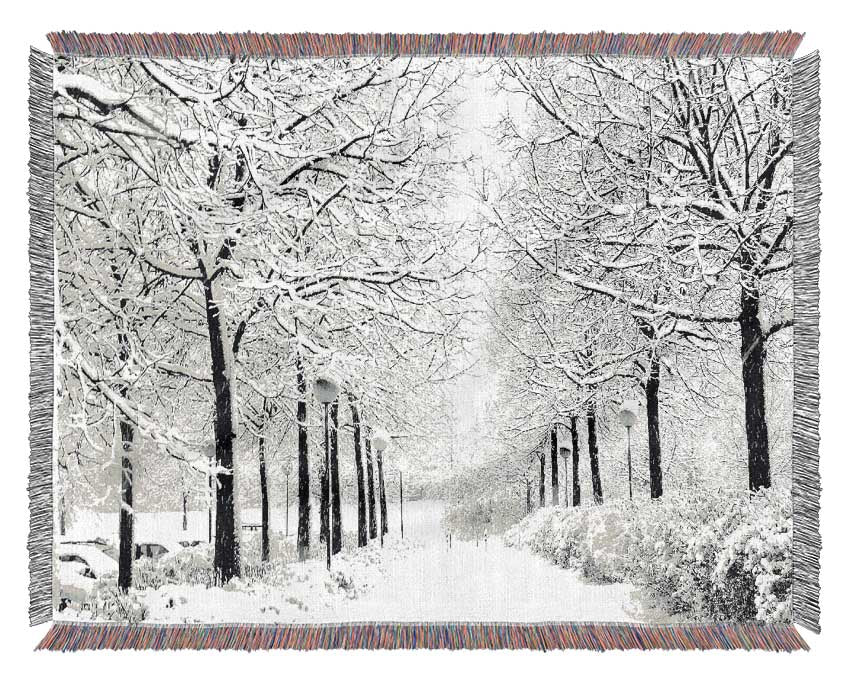 Winter In The Park Black And White Woven Blanket