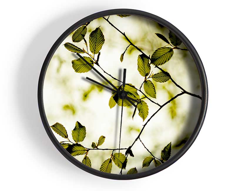 Twigs With Green Leaves Clock - Wallart-Direct UK