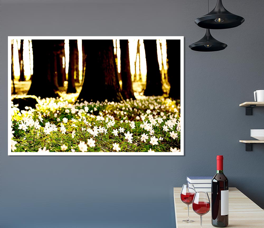 White Forest Flowers Print Poster Wall Art