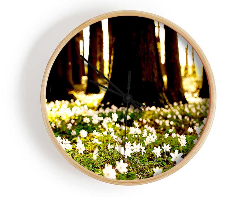 White Forest Flowers Clock - Wallart-Direct UK