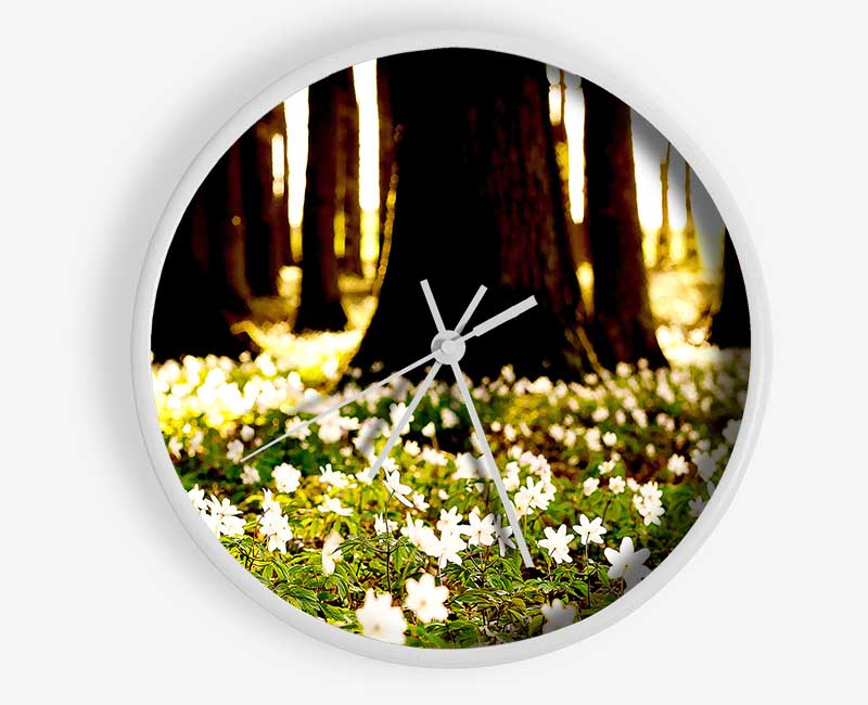 White Forest Flowers Clock - Wallart-Direct UK