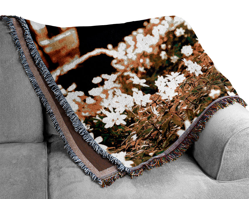 White Forest Flowers Woven Blanket