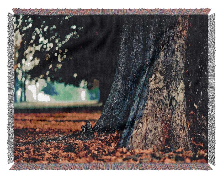 Tree Trunk In Autumn Woven Blanket