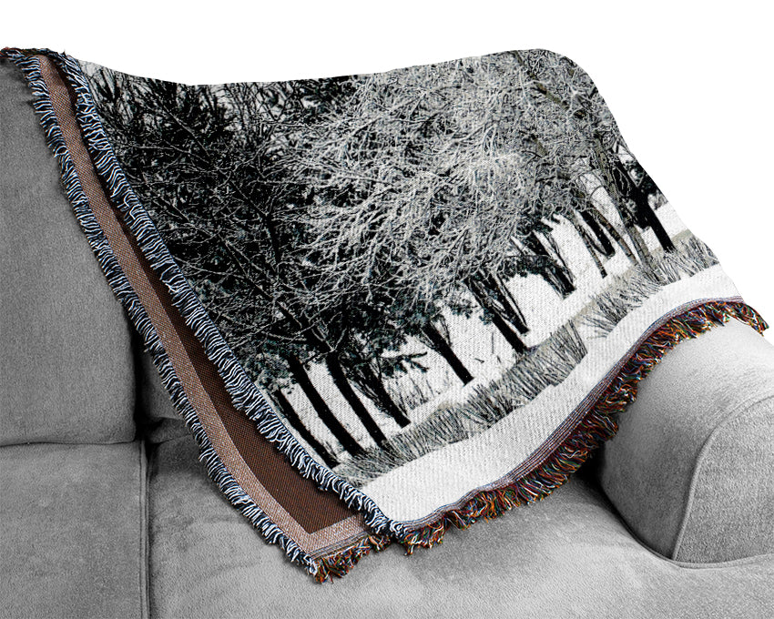 Winter In The Snow Forest Woven Blanket