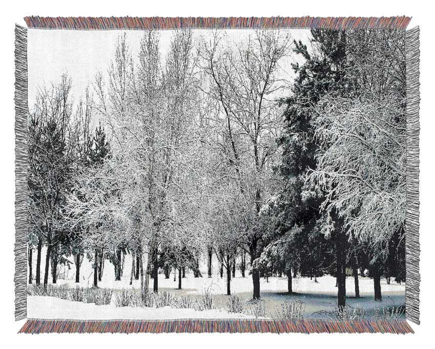 Winter In The Snow Forest Woven Blanket