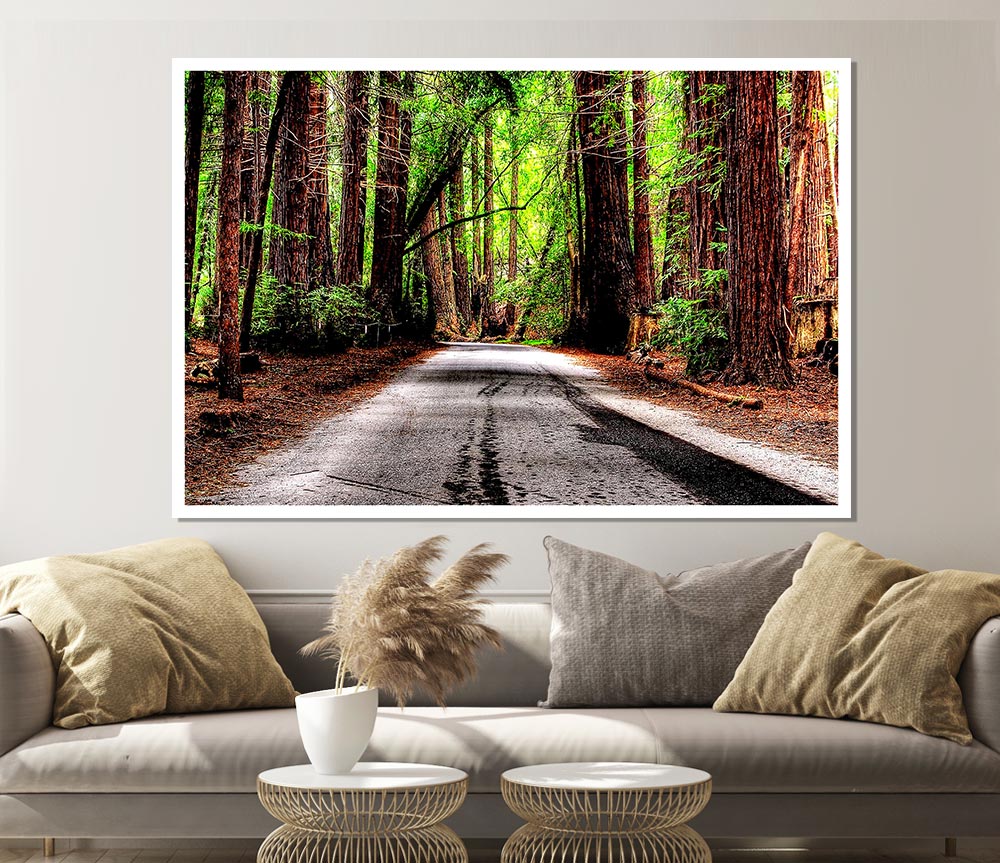 Green Forest Road Print Poster Wall Art