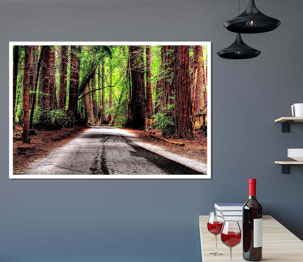 Green Forest Road Print Poster Wall Art