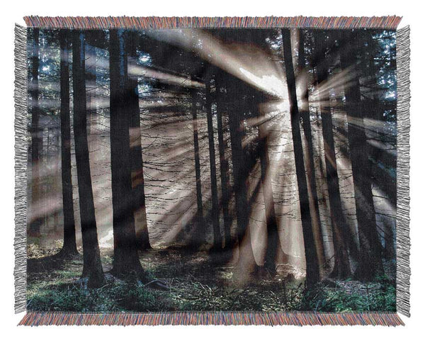 Morning Sun Rays Forest Woven Blanket