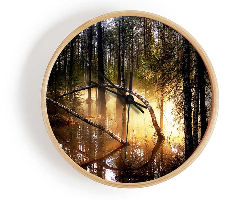 Swamp Forest Morning Mist Clock - Wallart-Direct UK