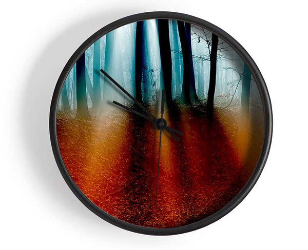 Autumn Forest Blue Sun Beams Clock - Wallart-Direct UK