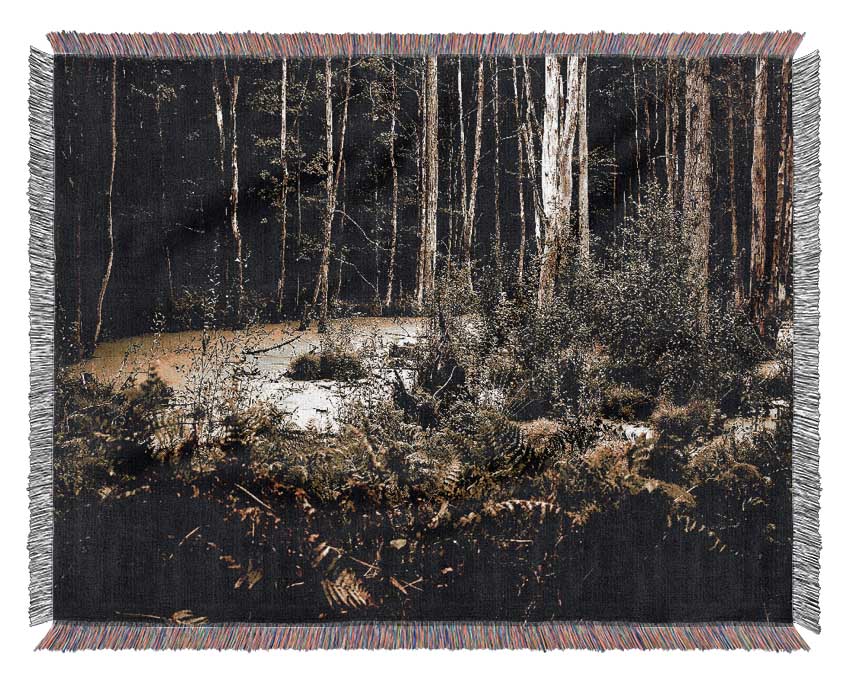 Swamp In The Depth Of The Forest Woven Blanket