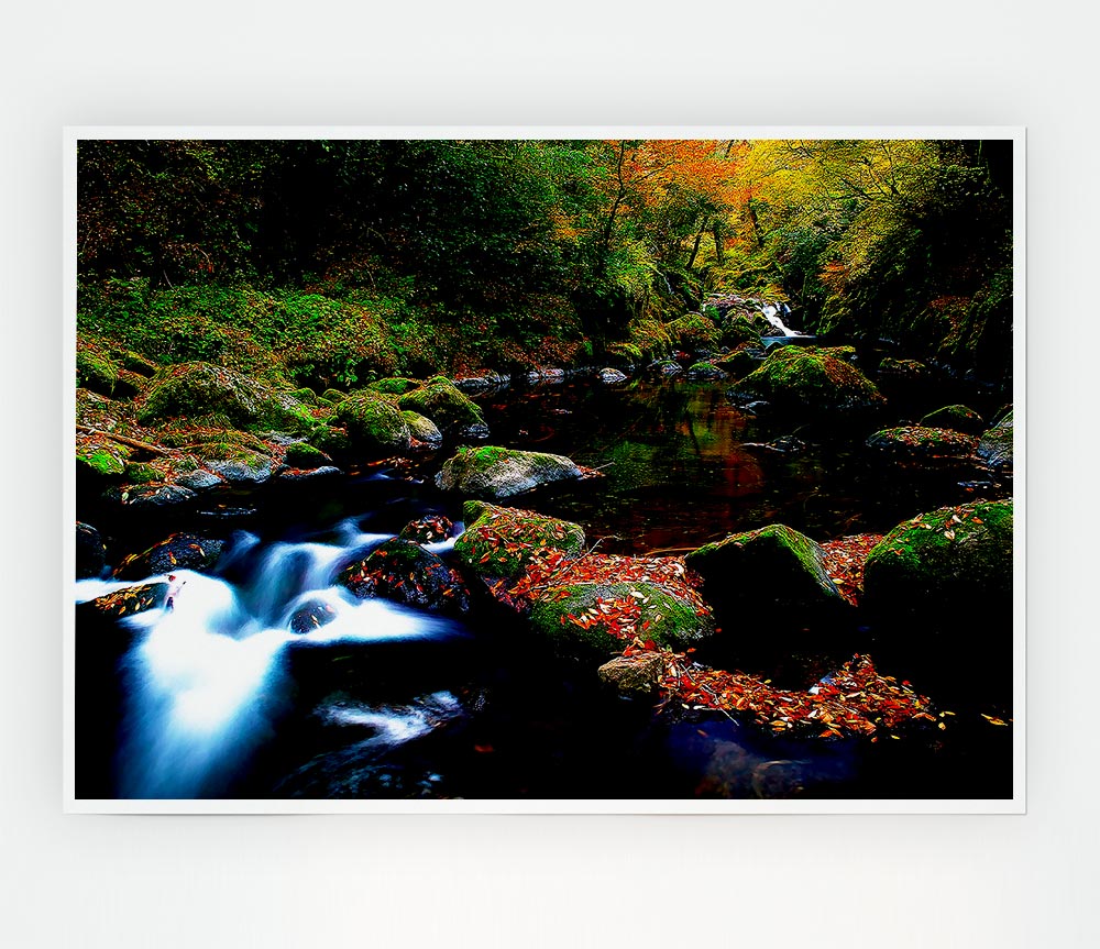 Autumn Forest River Print Poster Wall Art