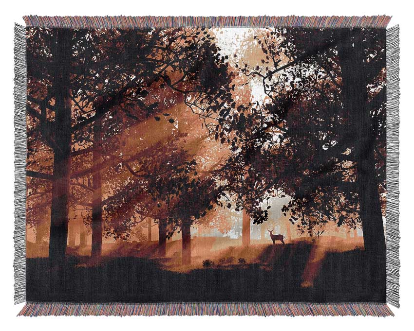 Sunrays Through The Deer Forest Woven Blanket