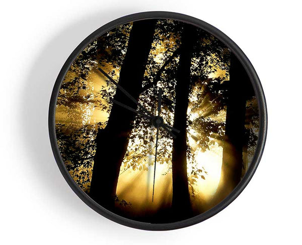 Golden Sun Beam Forest Clock - Wallart-Direct UK