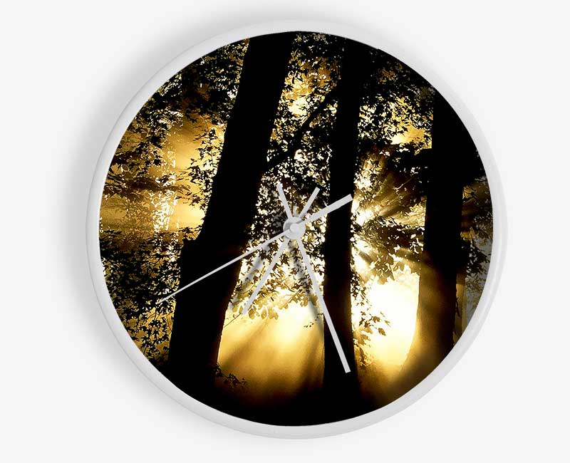Golden Sun Beam Forest Clock - Wallart-Direct UK