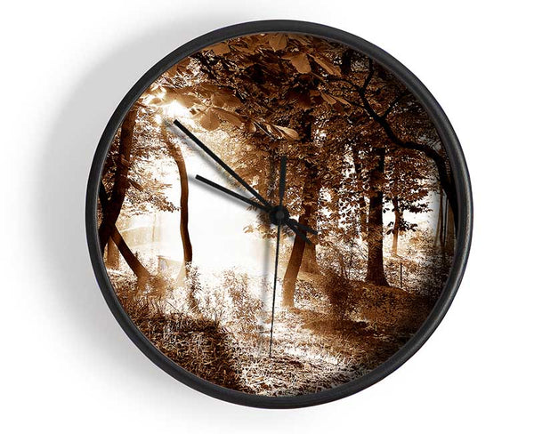 Cocoa Sunbeam Forest Clock - Wallart-Direct UK