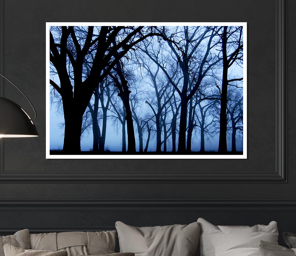 Blue Night Forest Print Poster Wall Art