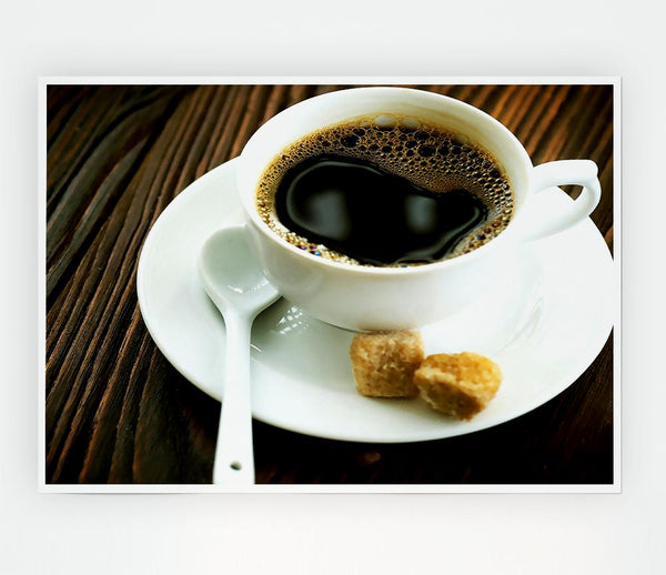 Cup Of Coffee And Sugar Cubes Print Poster Wall Art