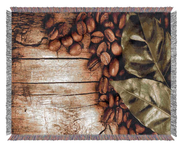 Coffee Beans And Leaves Woven Blanket